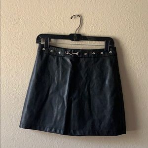Black leather mini skirt